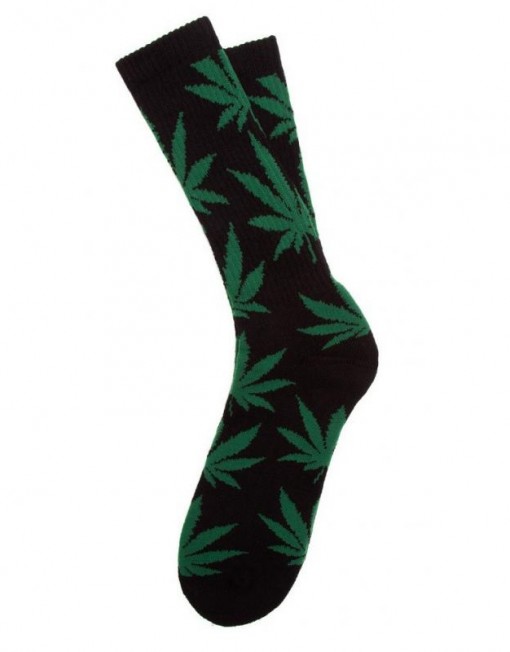 chaussette-cannabis-noire-verte-feuille